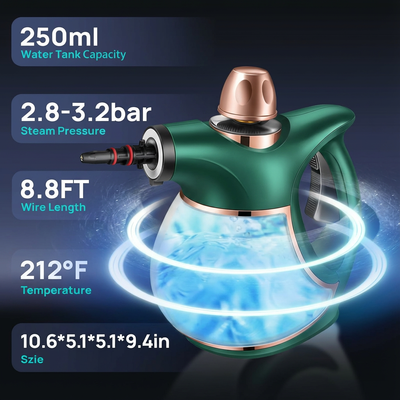 Handheld Steam Cleaner 1200W - Multi-Surface Pressurized Steamer with 10 Accessories for Kitchen, Bathroom, Car & Floor Cleaning
