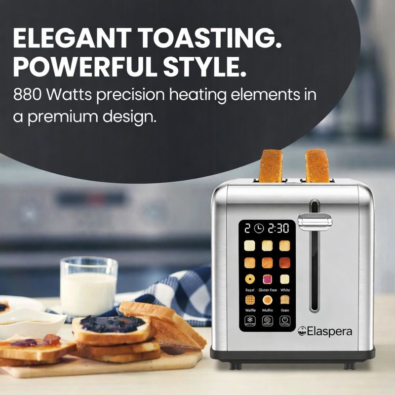 2 Slice Toaster with Touchscreen - Extra Wide Slot Toaster with 7 Shade Settings, Bagel, Defrost & Reheat Functions for Bread, Bagels, Waffles