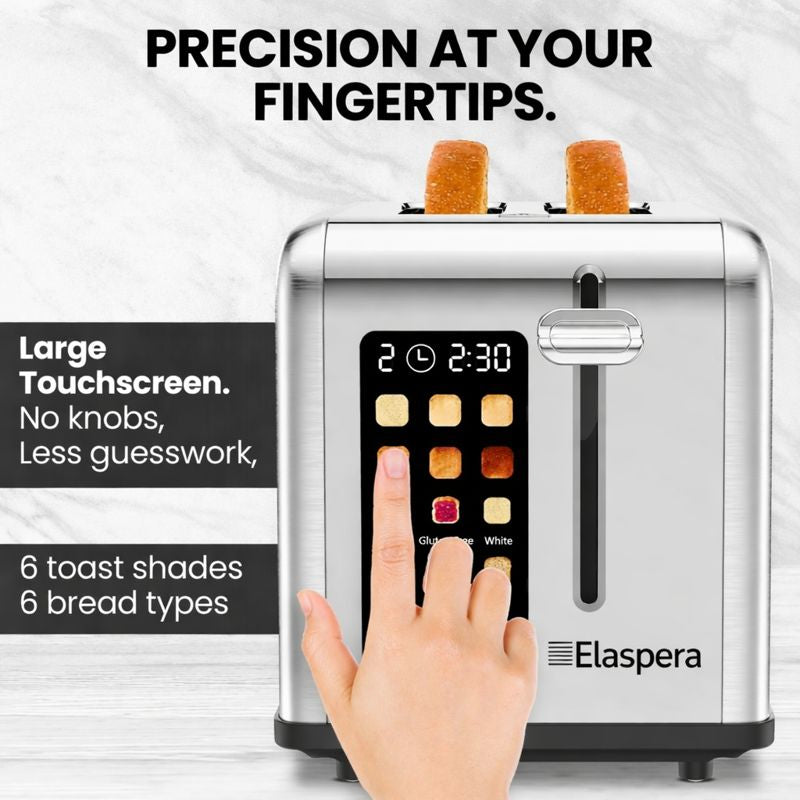 2 Slice Toaster with Touchscreen - Extra Wide Slot Toaster with 7 Shade Settings, Bagel, Defrost & Reheat Functions for Bread, Bagels, Waffles