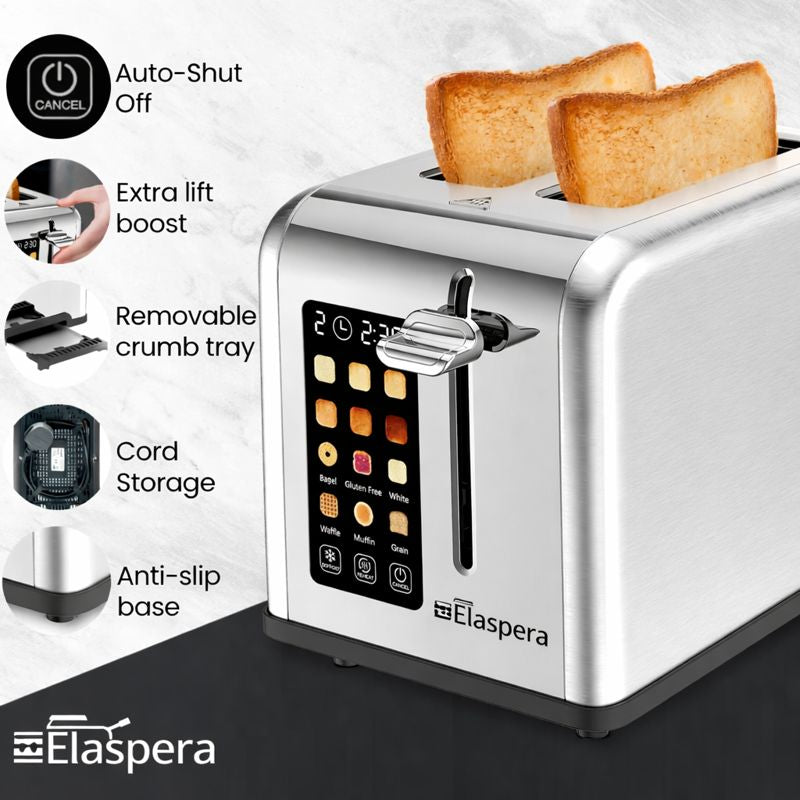 2 Slice Toaster with Touchscreen - Extra Wide Slot Toaster with 7 Shade Settings, Bagel, Defrost & Reheat Functions for Bread, Bagels, Waffles