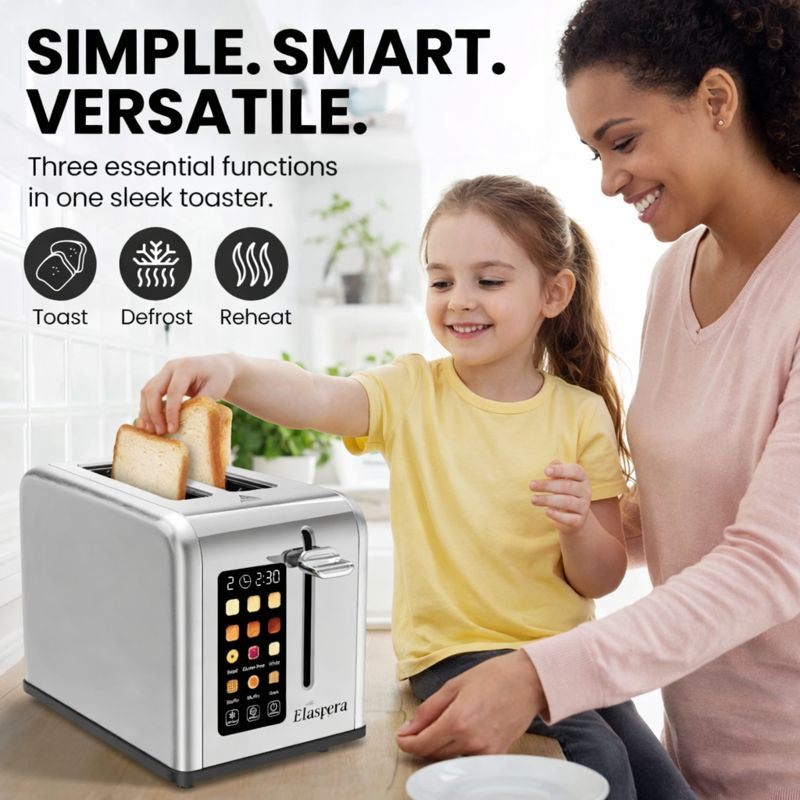 2 Slice Toaster with Touchscreen - Extra Wide Slot Toaster with 7 Shade Settings, Bagel, Defrost & Reheat Functions for Bread, Bagels, Waffles