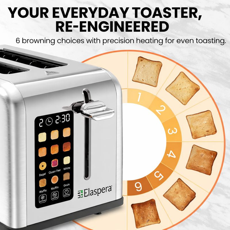 2 Slice Toaster with Touchscreen - Extra Wide Slot Toaster with 7 Shade Settings, Bagel, Defrost & Reheat Functions for Bread, Bagels, Waffles