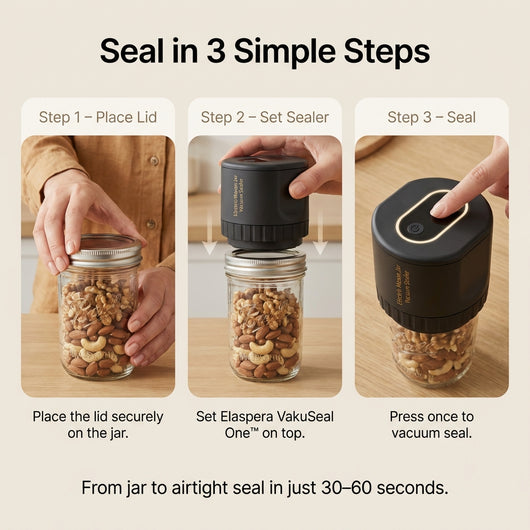 Elaspera VakuSeal One™ | One-Touch Vacuum Sealer That Keeps Food Fresh 5X Longer